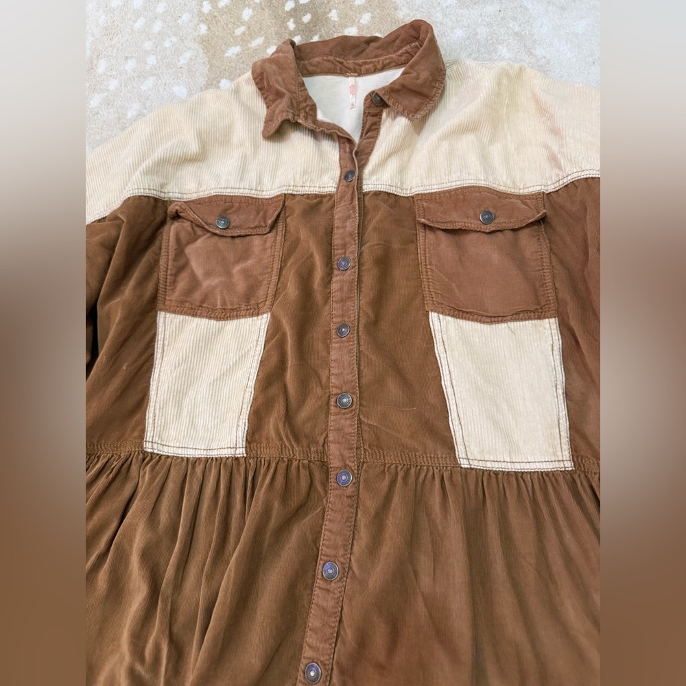 Free People Wild Roads Mini Buttodown Puff Sleeve Babydoll Pocket Dress SOLD - Picture 6 of 9